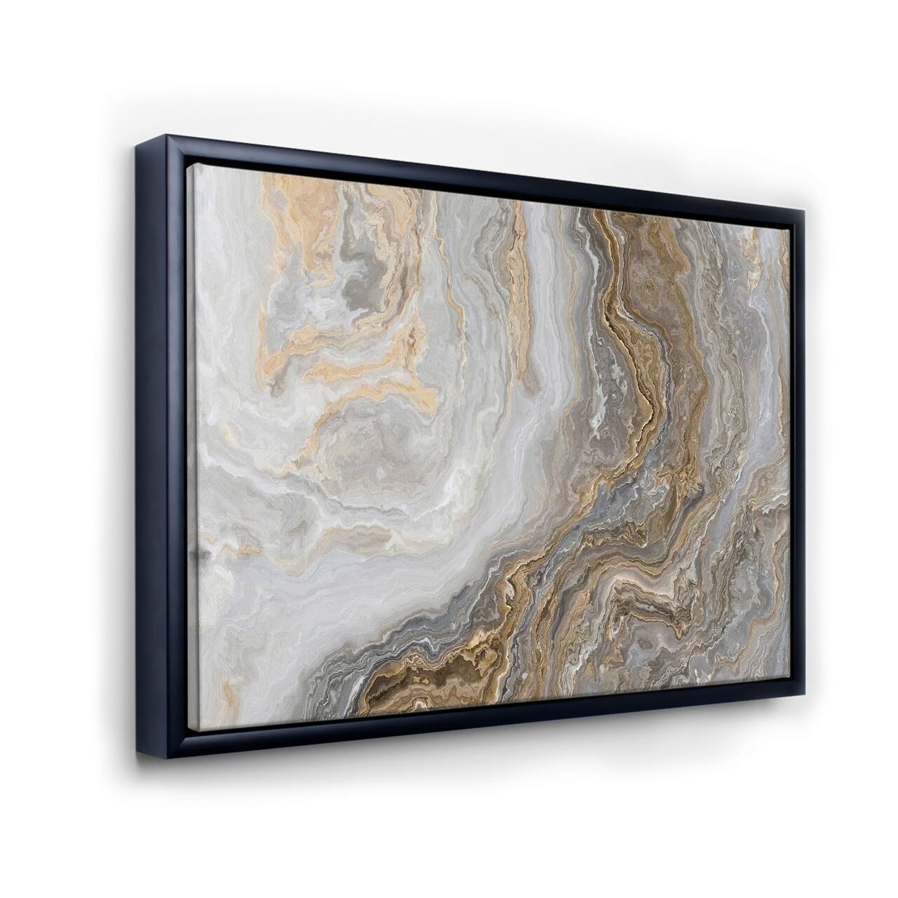 Designart - White Marble with Curley Grey and Gold Veins - Glam Framed Canvas Wall Art Print